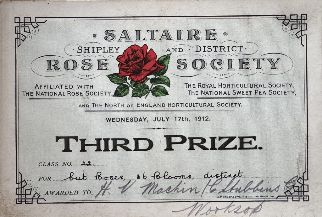 Rose Society show certificate