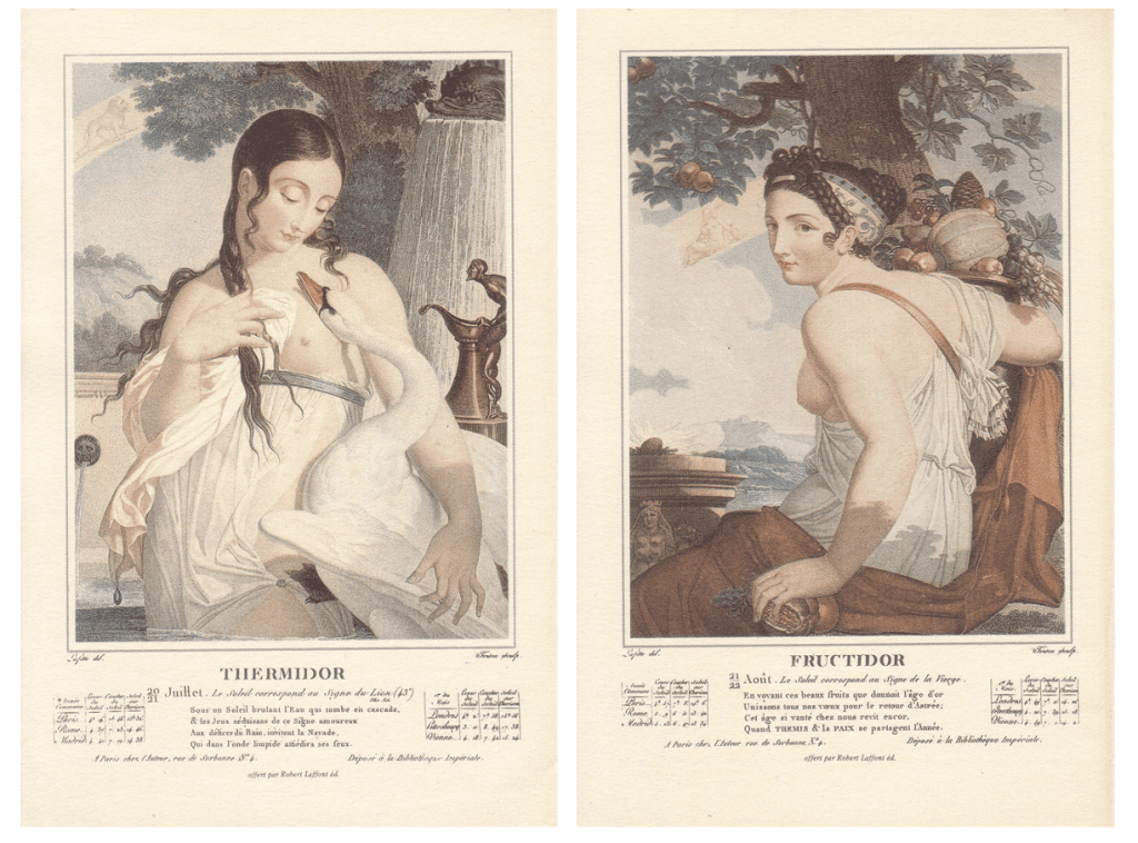 Decimal calendar – Thermidor and fructidor illustrations.